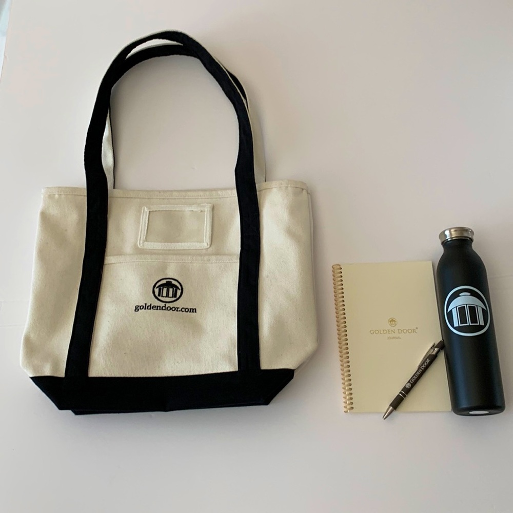 Golden Door Tote Bag, Reusable Water Bottle, Journal & Pen NWOT